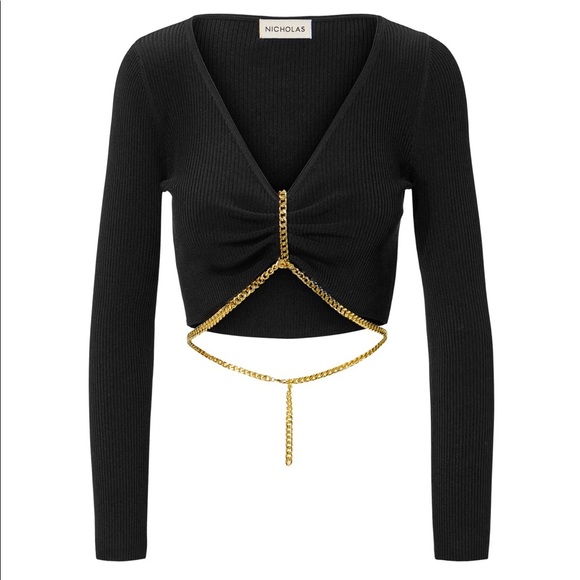 NICHOLAS CHAIN DETAILED “ALMA” RIBBED CROP TOP, S - Picture 3 of 14